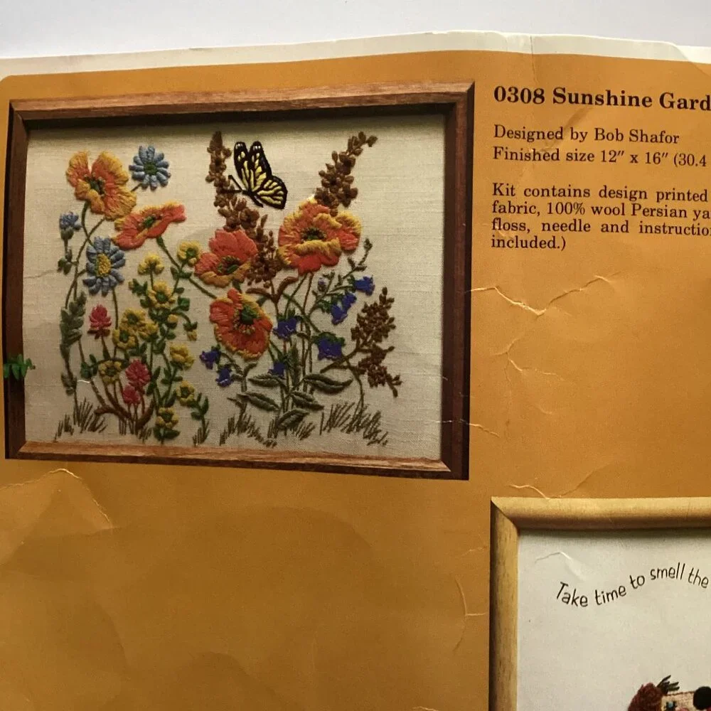 Vintage The Creative Circle #308 Embroidery Crewe Kit Floral Sunshine Garden - Picture 2 of 5